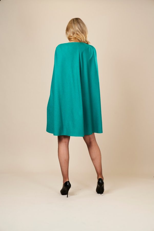 Green Wool Cape Dress by Maire Forkin Designs