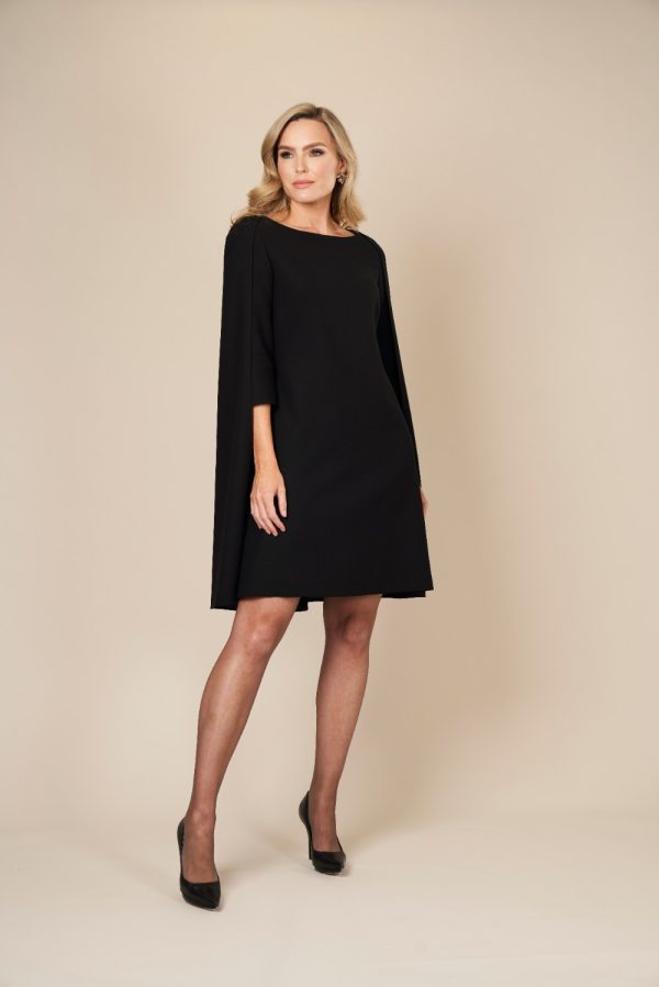 Black Wool Cape Midi Dress by Maire Forkin Designs