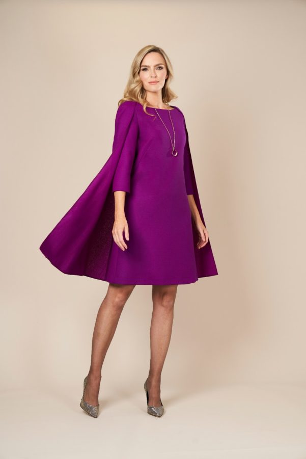 Purple Wool Cape Midi Dress by Maire Forkin Designs