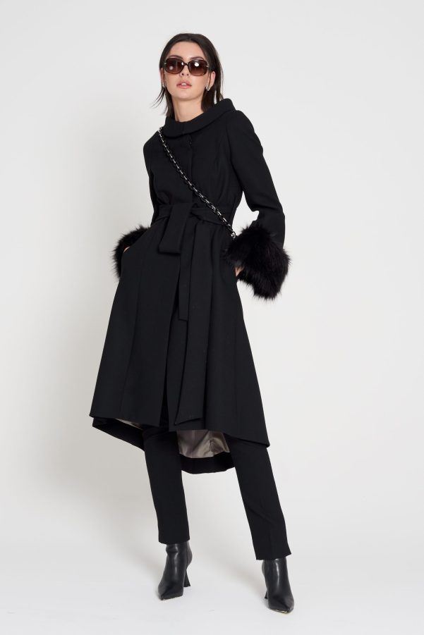 Wool Black Belted Coat