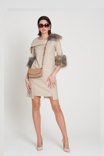 Remove term: Ivory wool dress with optional faux fur sleeves Ivory wool dress with optional faux fur sleeves