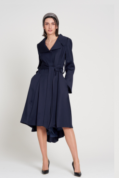 Designer navy fit and flair wool navy coat