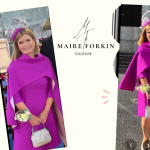 Cerise Pink Cape & Dress by Mayo Fashion Designer