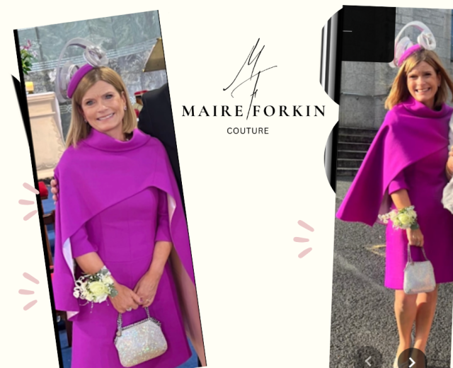Cerise Pink Cape & Dress by Mayo Fashion Designer